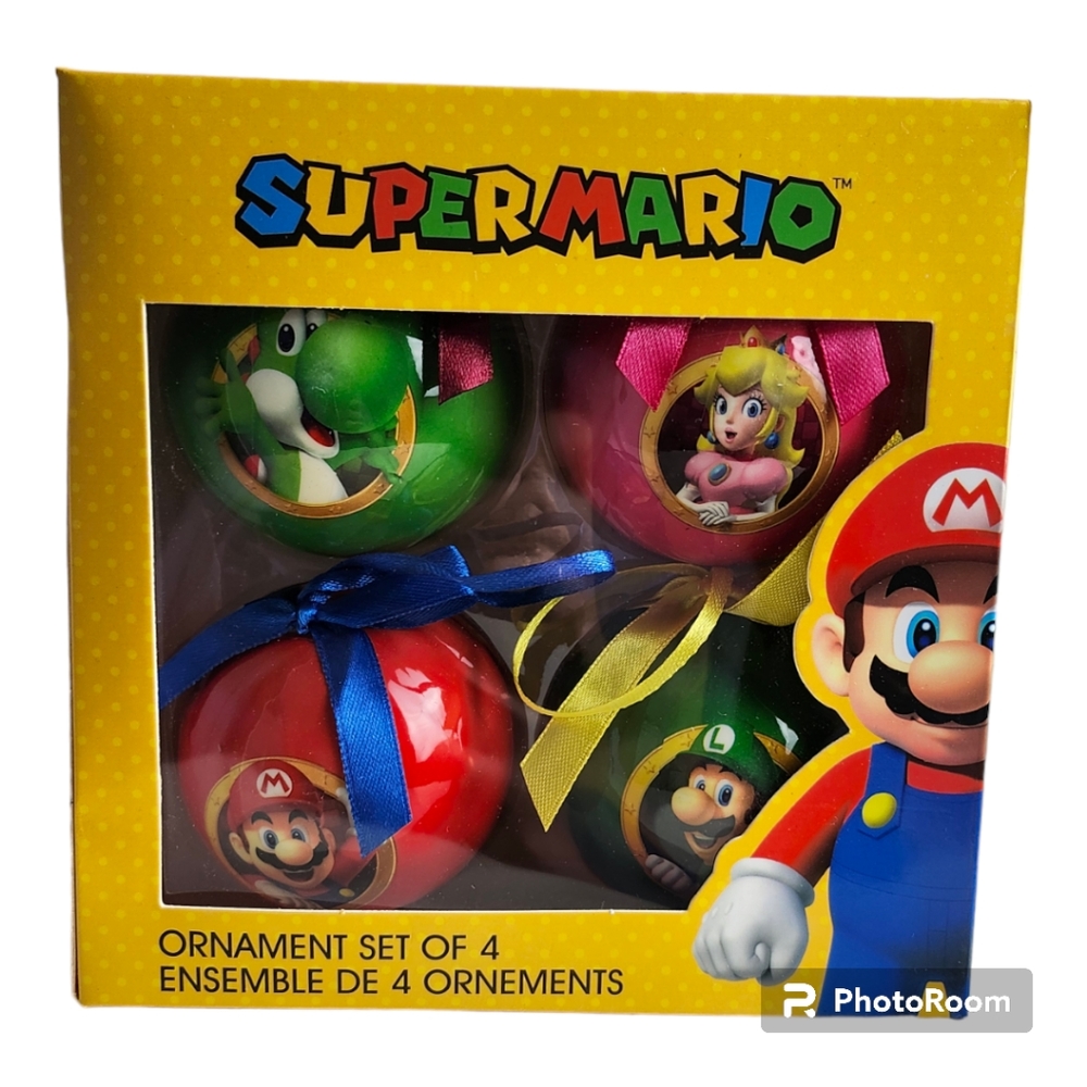 Set of 4 Super Mario Christmas Ornaments - Official Nintendo - New